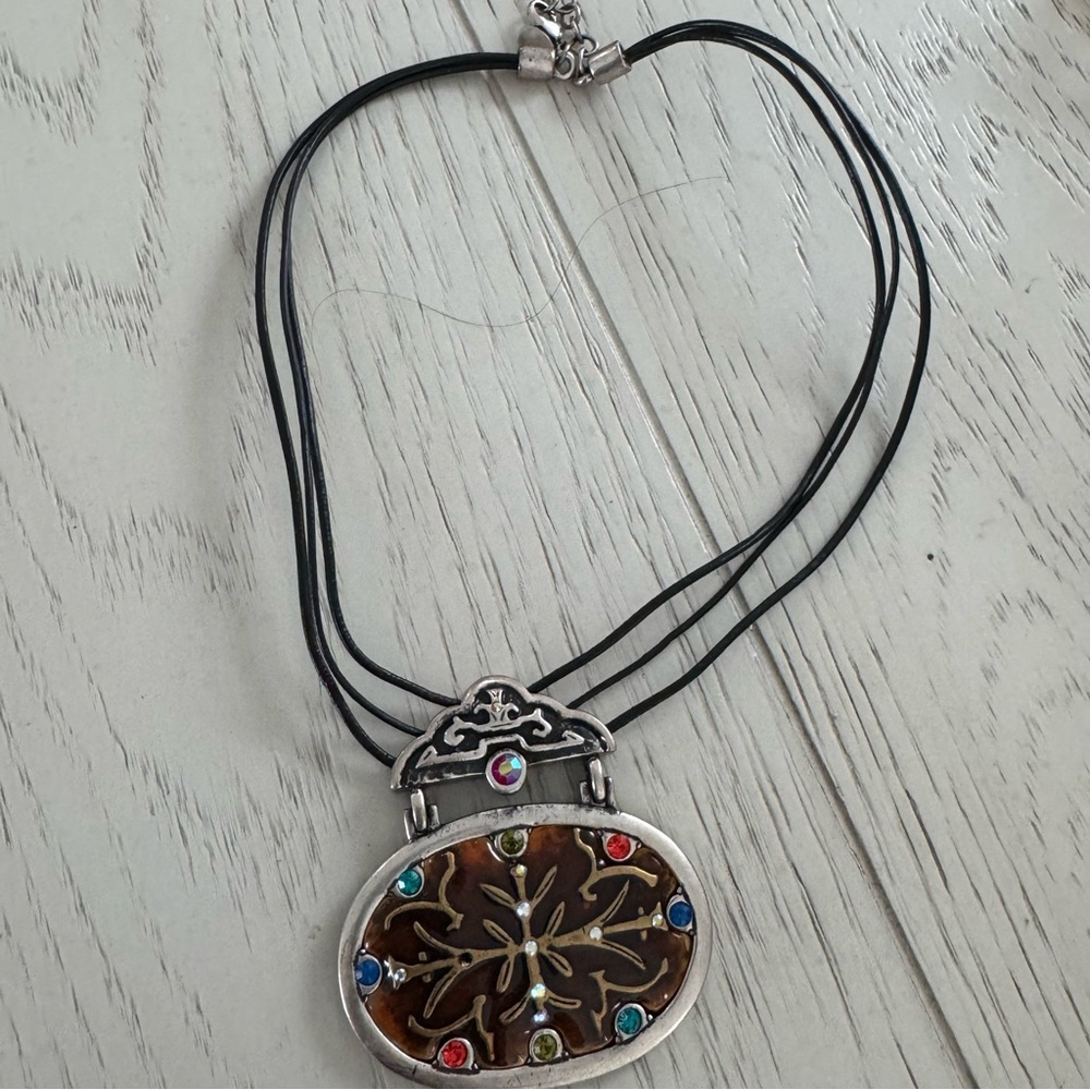 Chico's Silver and Brown Pendant Necklace